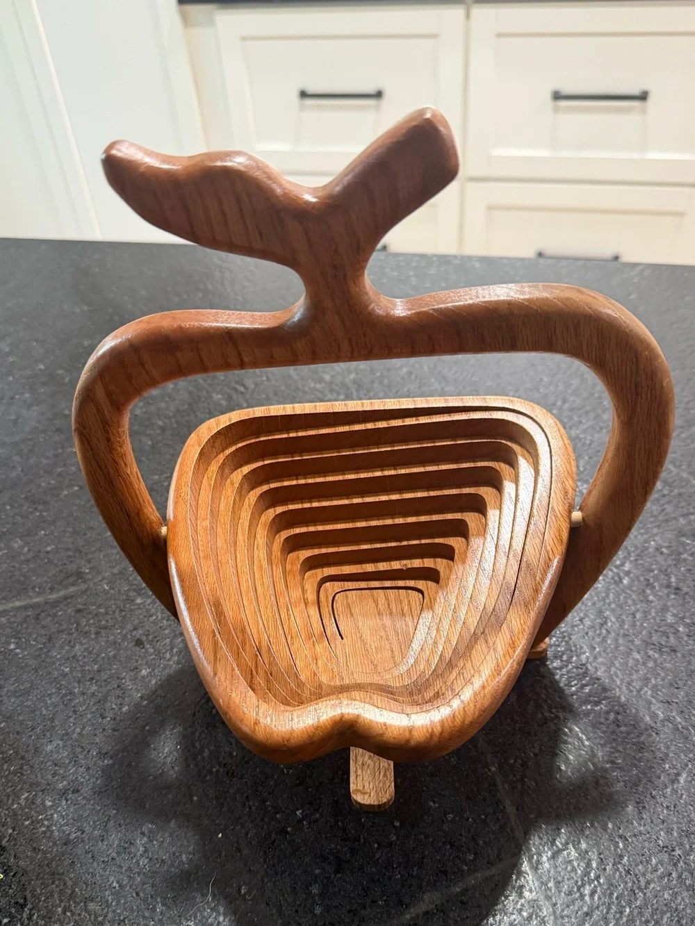 Vintage Collapsible Wood Apple Shaped Fruit Basket Bowl Collectible Rustic Decor